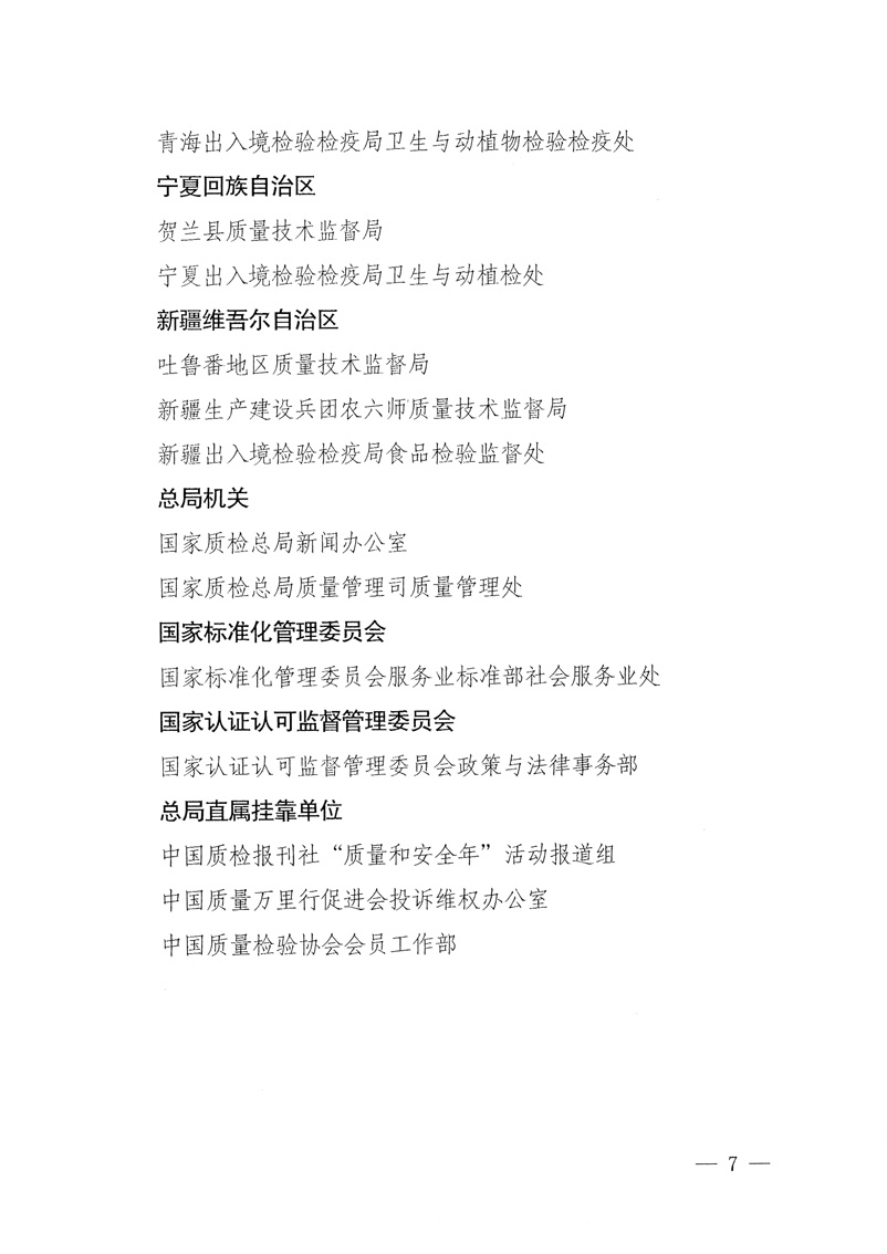 國家質量監督檢驗檢疫總局《關于表彰全國質檢系統&ldquo;質量和安全年&rdquo;活動先進單位和先進個人的決定》